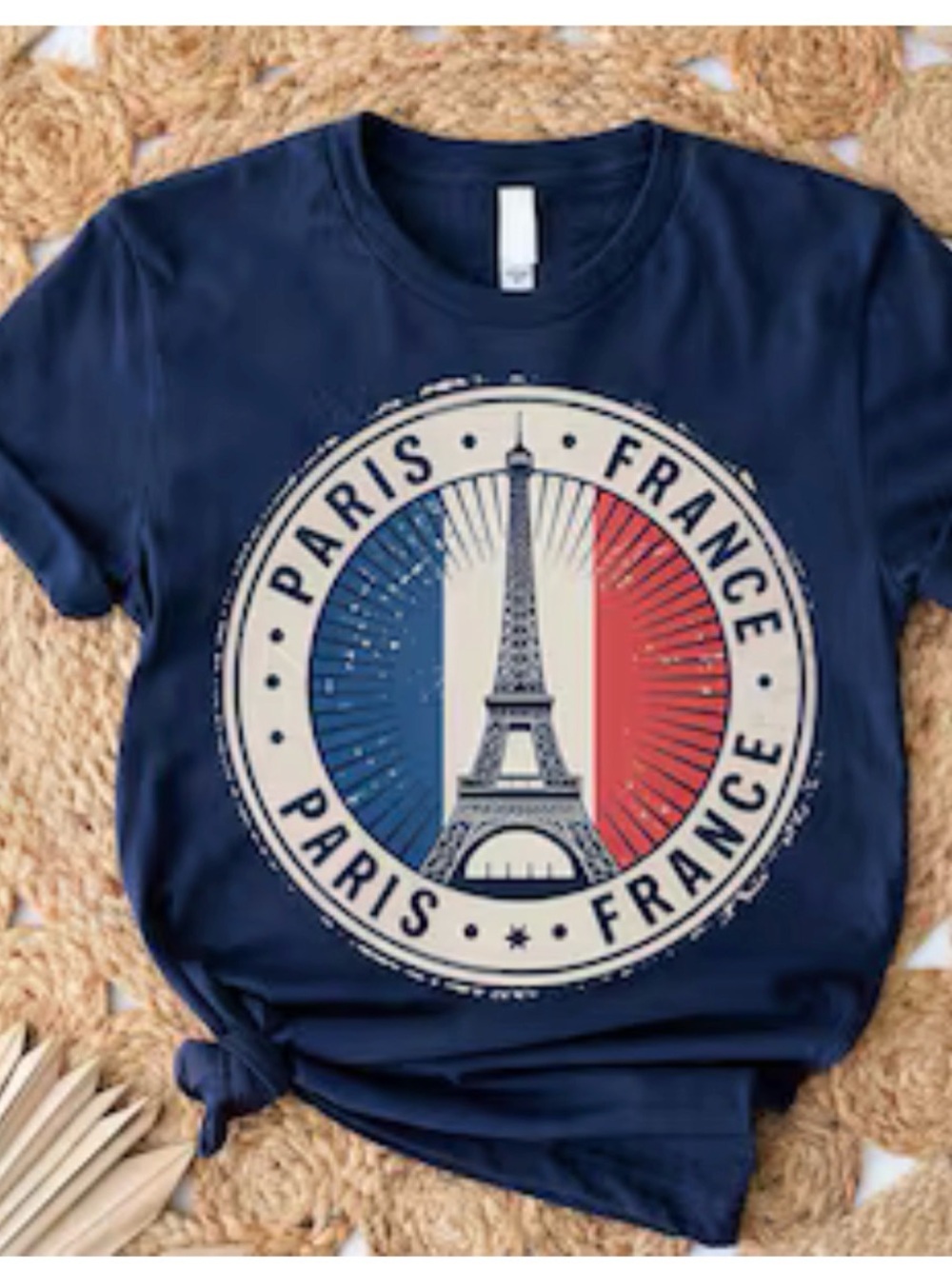 Paris France Eiffel Tower Navy Graphic Tee - Blue, Red, White